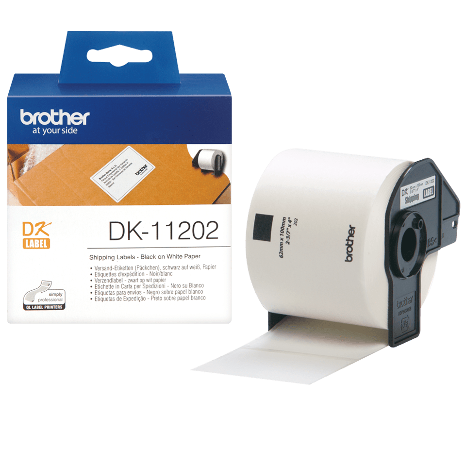 Original Brother DK-11202 rulle med fragtlabels – sort på hvid, 62 mm x 100 mm 3